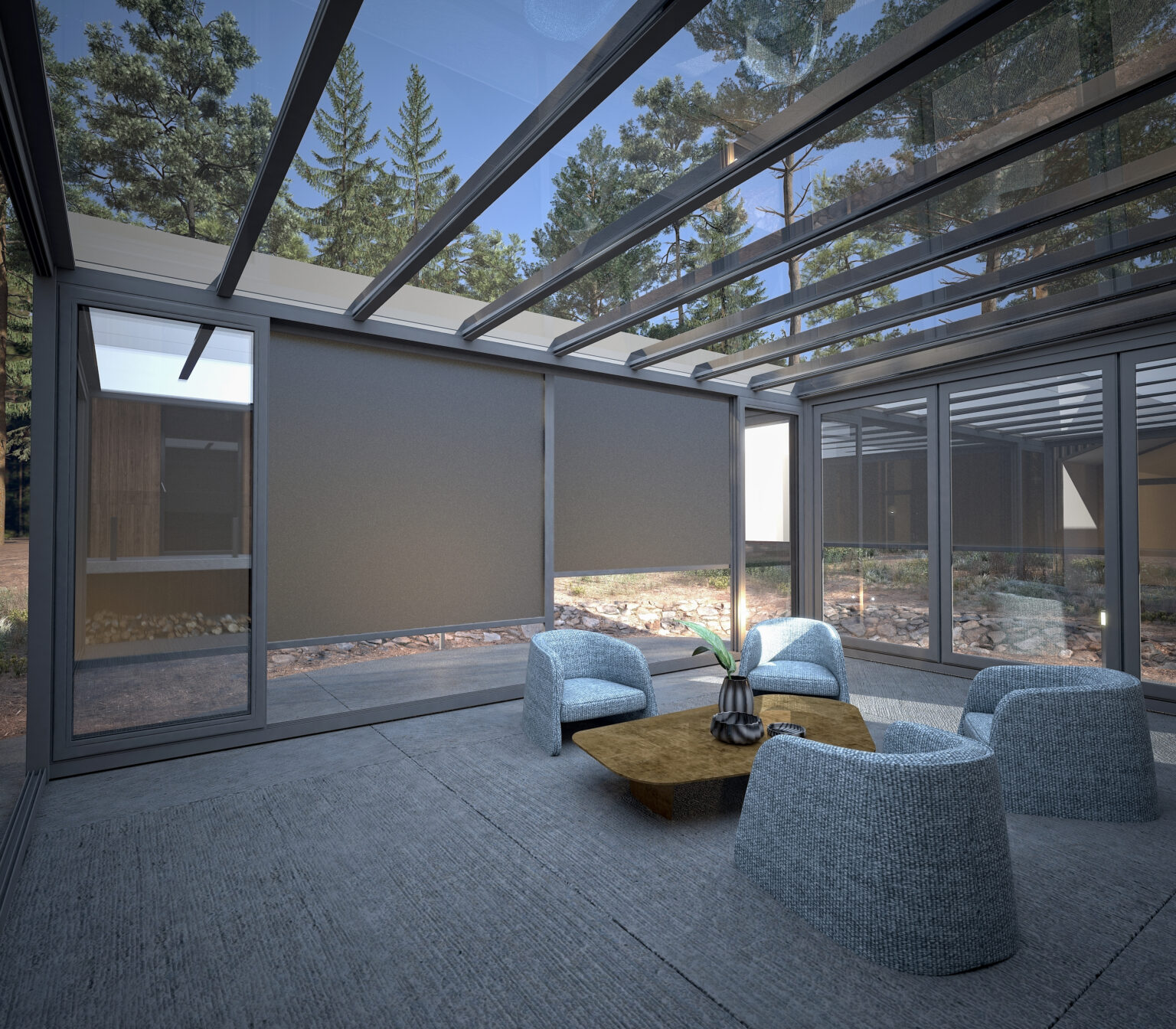 Modern Pergola Sunroom System, Outdoor Life. 3d rendering